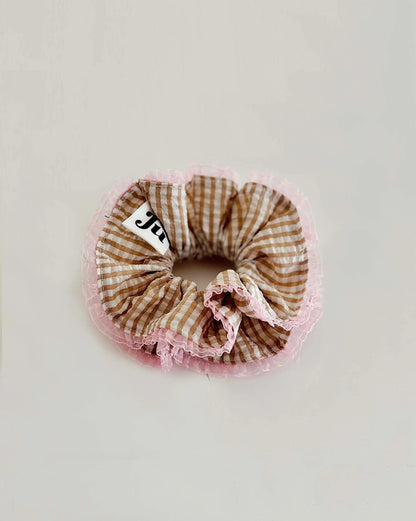 Jumbo Brown Gingham Double Layer Scrunchies
