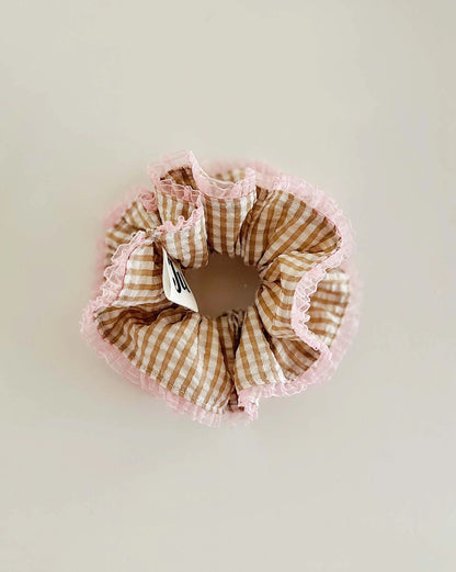 Jumbo Brown Gingham Double Layer Scrunchies