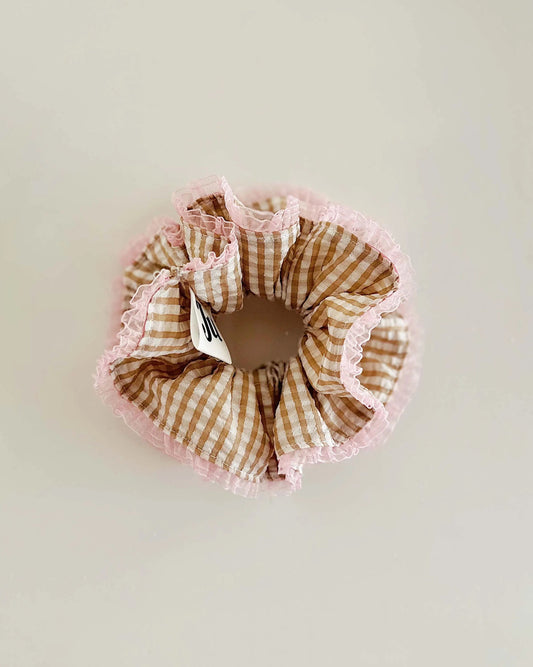 Jumbo Brown Gingham Double Layer Scrunchies