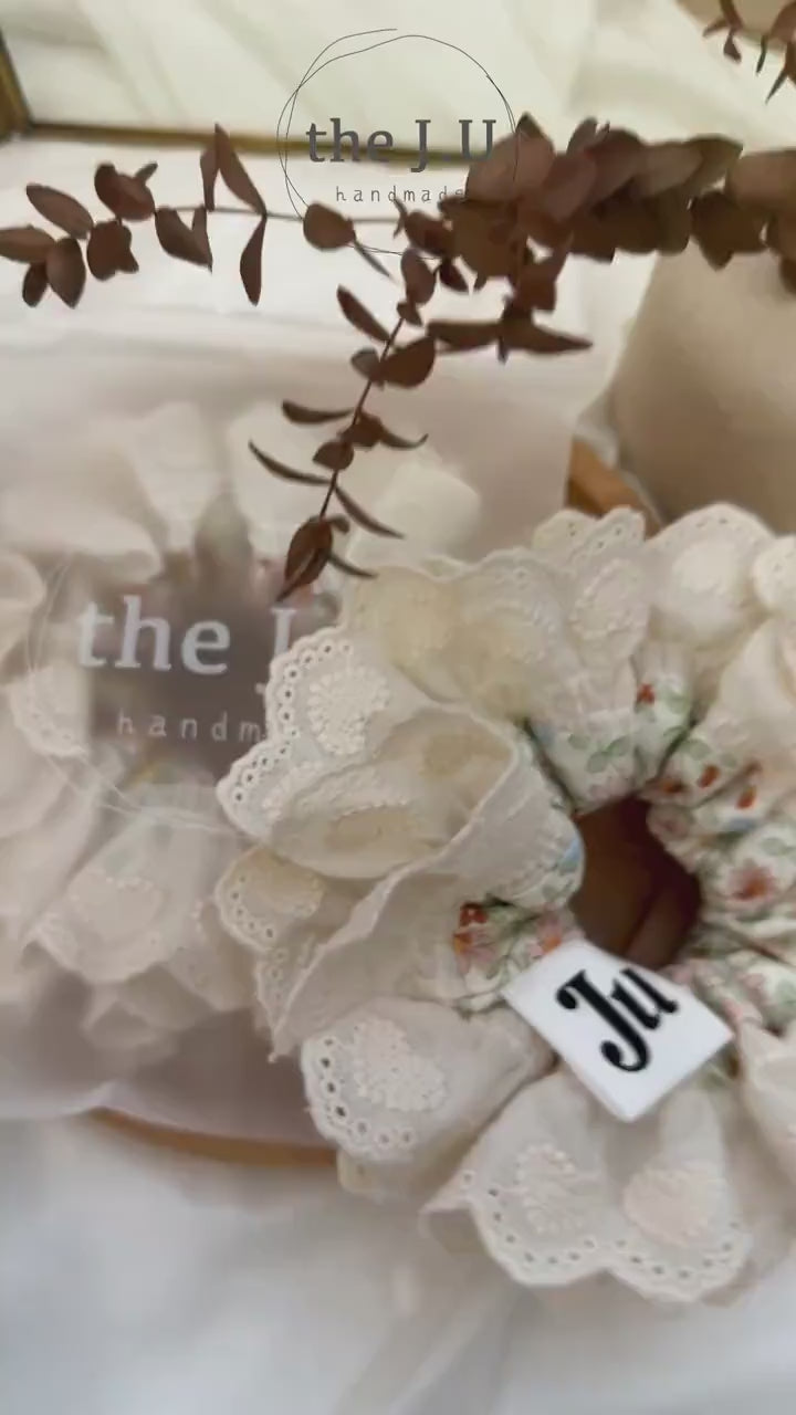 Scrunchies For Spring, Oversized Scrunchies,Large Broderie Anglaise Scrunchies, Frilly Scrunchies, Double layer Scrunchies Gift for Her