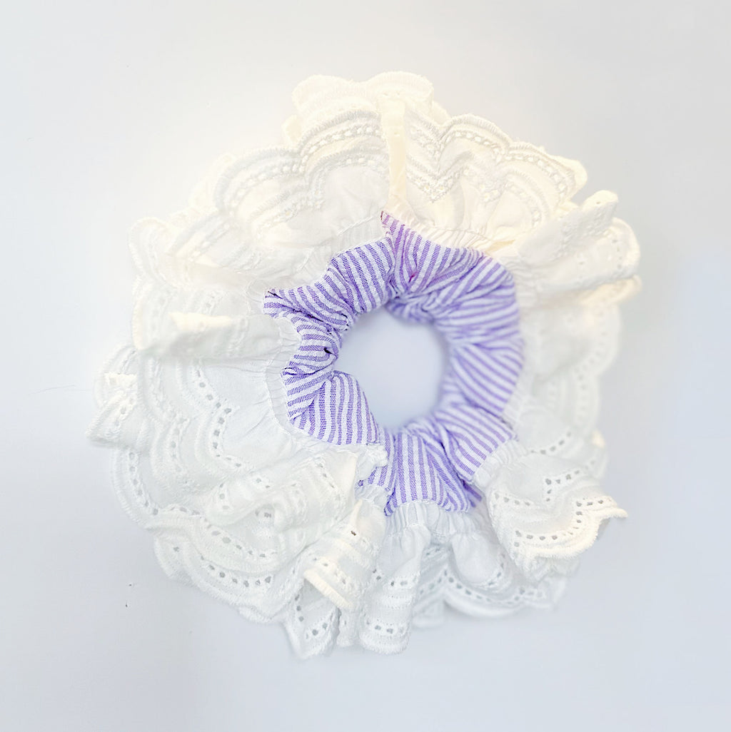 Oversized Purple Striped Ruffles Scrunchies