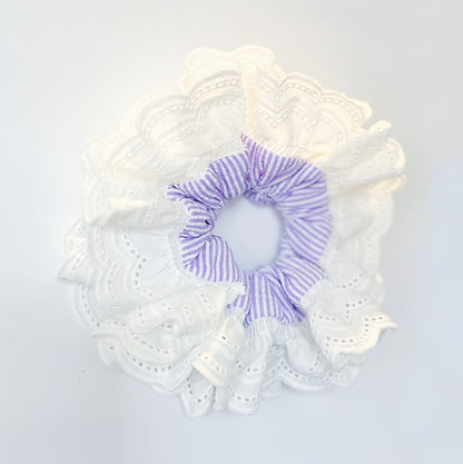 Oversized Purple Striped Ruffles Scrunchies