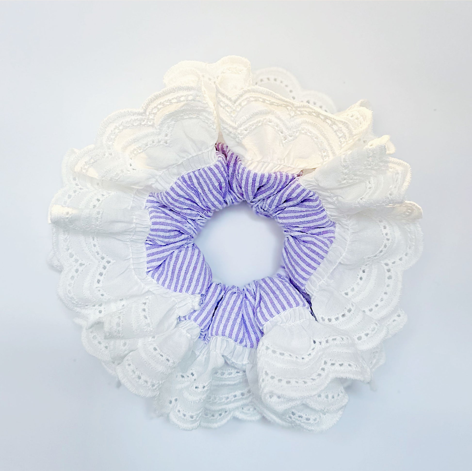 Oversized Purple Striped Ruffles Scrunchies