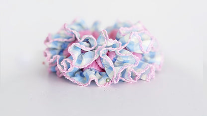 Pink Gingham Delight Scrunchie – Pastel Ruffle Velvet Hair Accessory