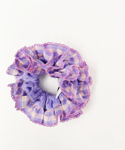 Lavender Frost Gingham Scrunchie – Festive Pastel Hair Tie